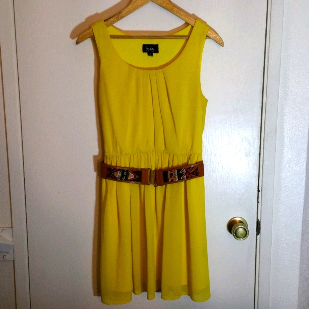 by&by bright yellow sleeveless blouson mini dress